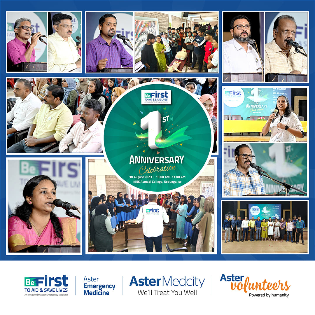 Marking One Year of BeFirst: Aster Medcity's Lifesaving Initiative Commemorates Anniversary with Mega BLS Training at MES Asmabi College, Kodungallur